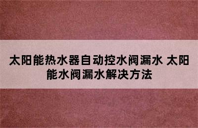 太阳能热水器自动控水阀漏水 太阳能水阀漏水解决方法